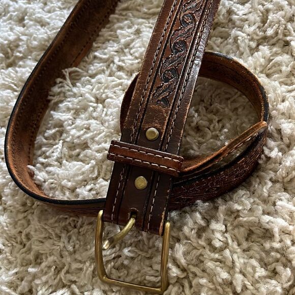 Beautiful men’s leather belt size 36 solid brass buckle - Picture 11 of 12